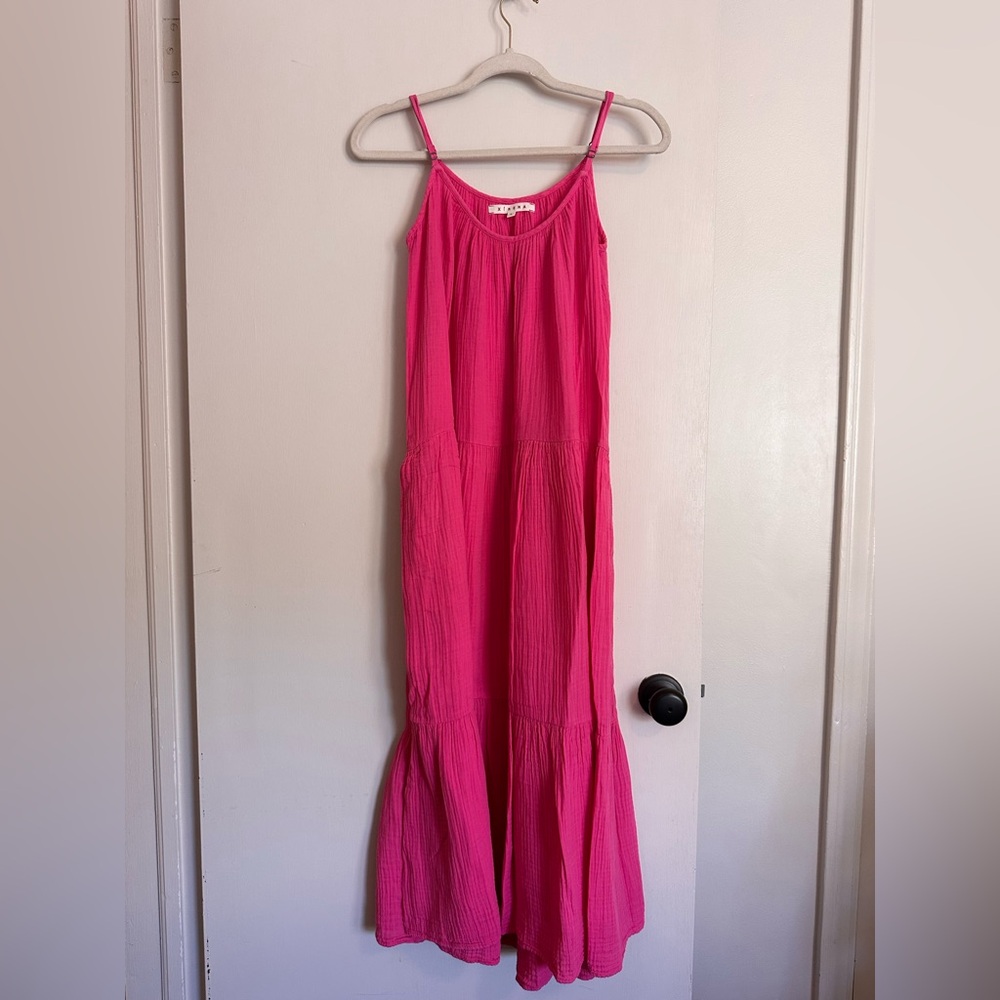 Xirena Cotton Gauze Pink Tiered Midi Dress